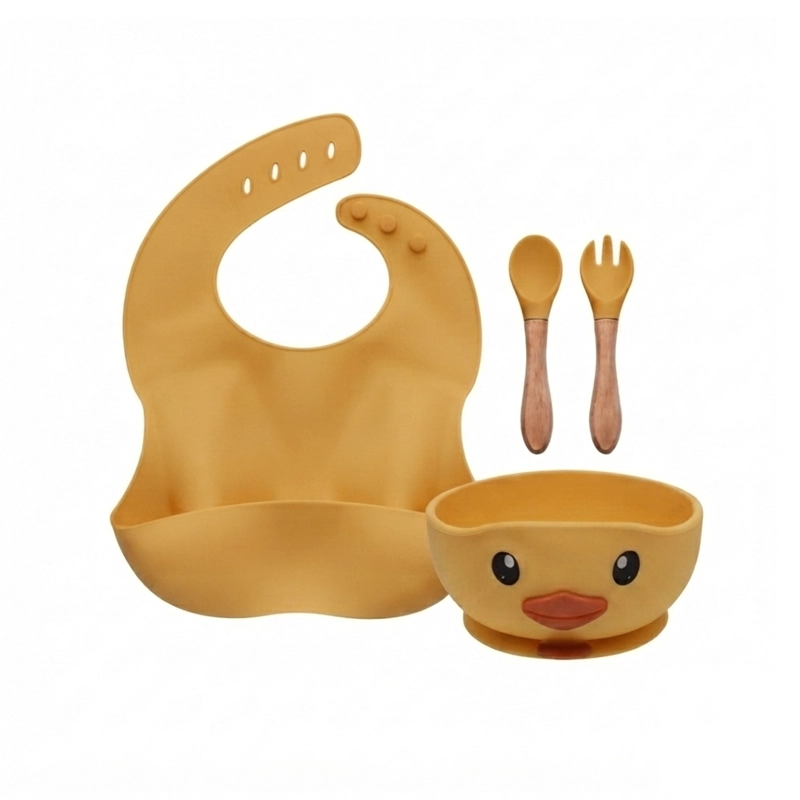 SET DE ALIMENTACION SILICONA BEBE  4 PIEZAS AMARILLO- BABYMINE - 1