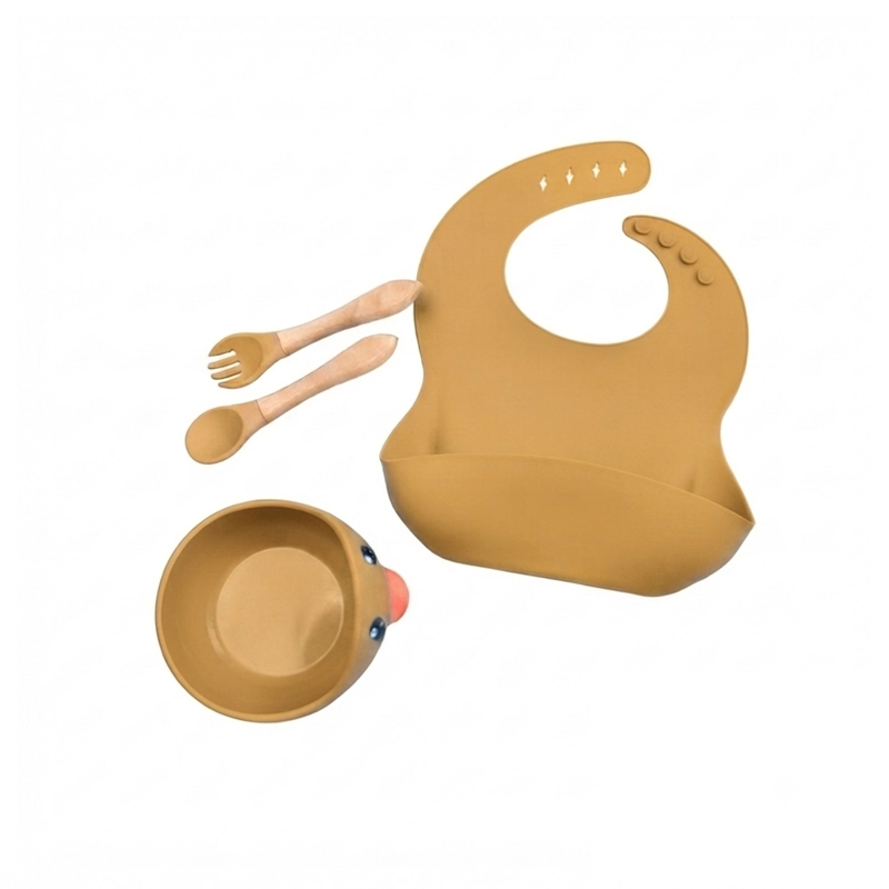 SET DE ALIMENTACION SILICONA BEBE  4 PIEZAS AMARILLO- BABYMINE - 6