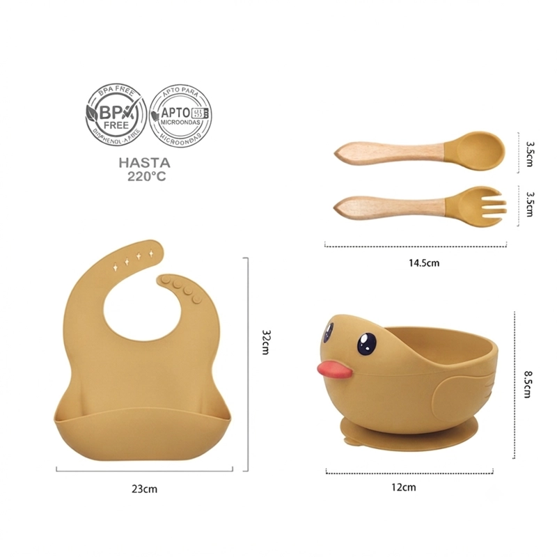 SET DE ALIMENTACION SILICONA BEBE  4 PIEZAS AMARILLO- BABYMINE - 7