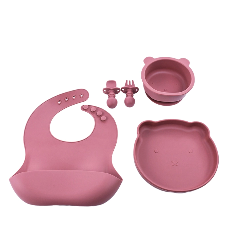 SET DE ALIMENTACION SILICONA PLATOS BEBE 5 PIEZAS ROJO - BABYMINE - 1