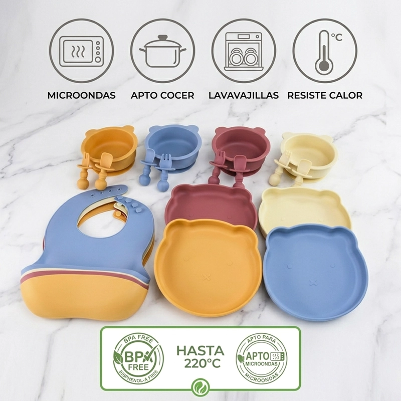 SET DE ALIMENTACION SILICONA PLATOS BEBE 5 PIEZAS ROJO - BABYMINE - 4