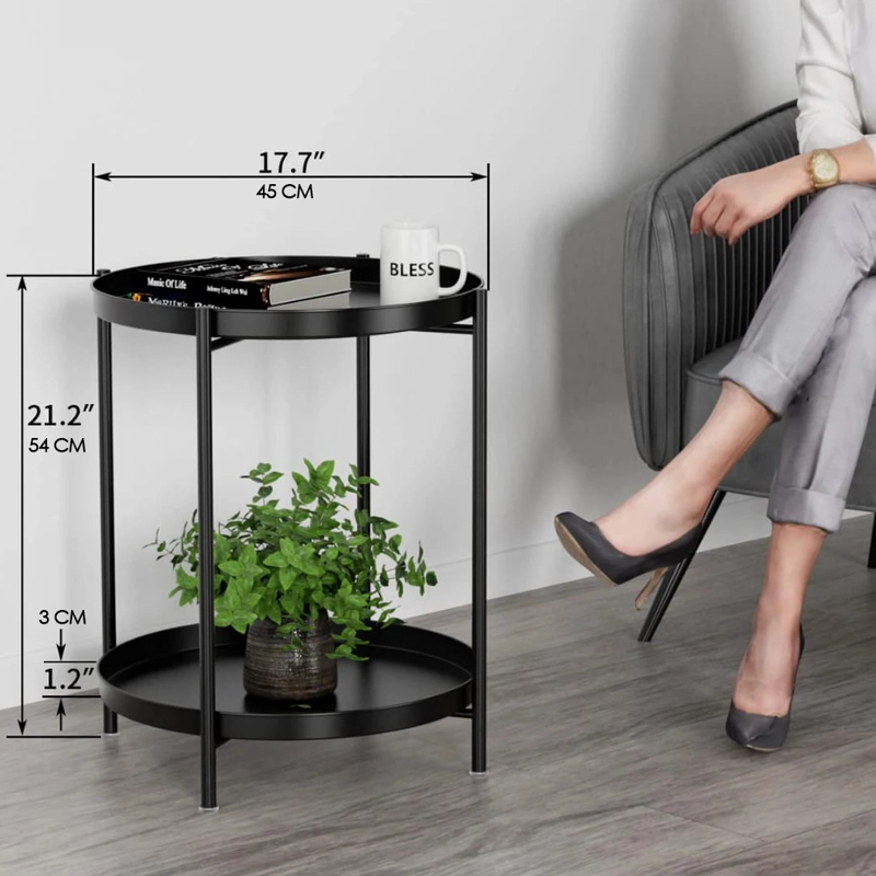 MESA LATERAL AUXILIAR 2 NIVELES METALICA 45X45X54 CM NEGRA - 2