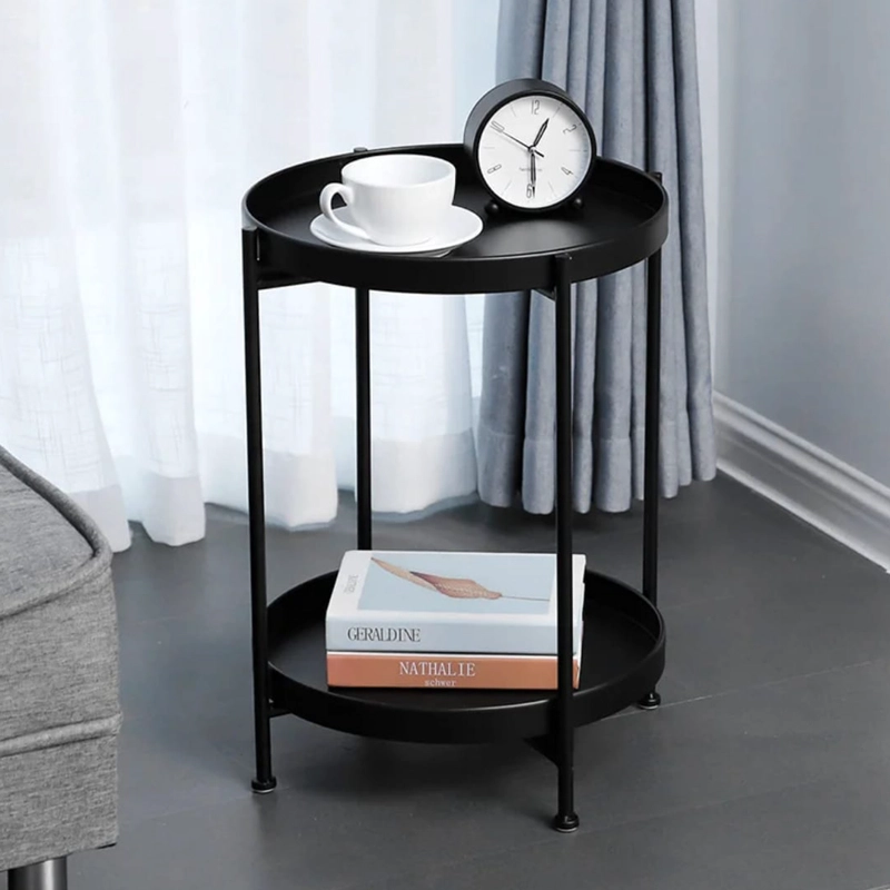 MESA LATERAL AUXILIAR 2 NIVELES METALICA 45X45X54 CM NEGRA - 3