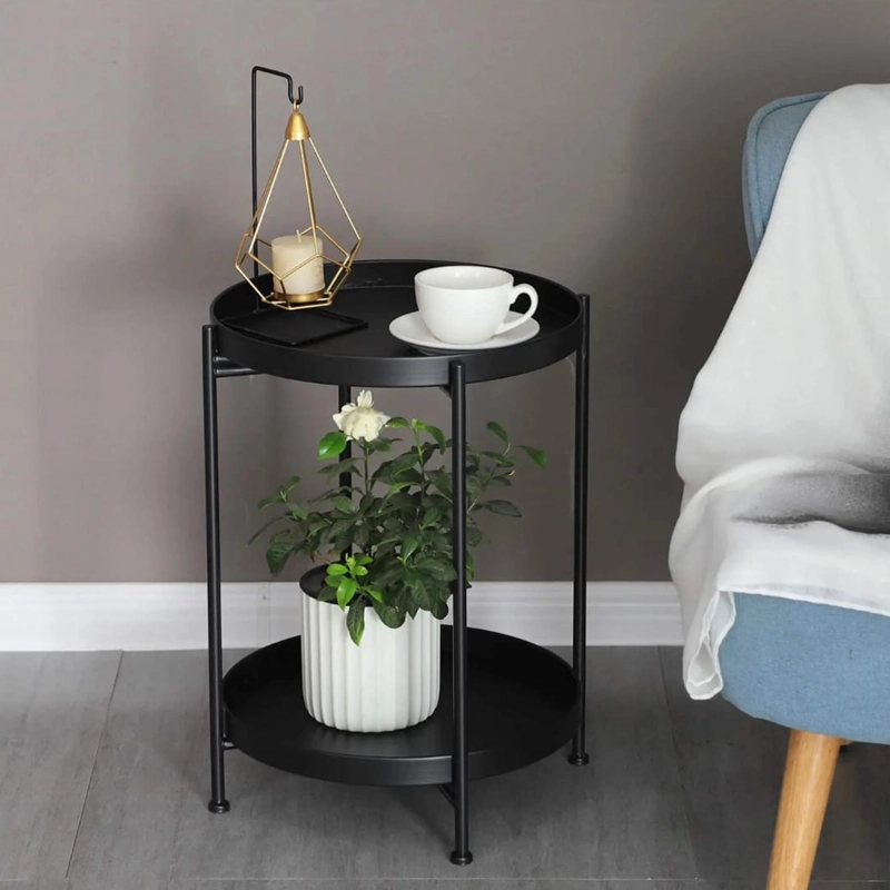 MESA LATERAL AUXILIAR 2 NIVELES METALICA 45X45X54 CM NEGRA - 4