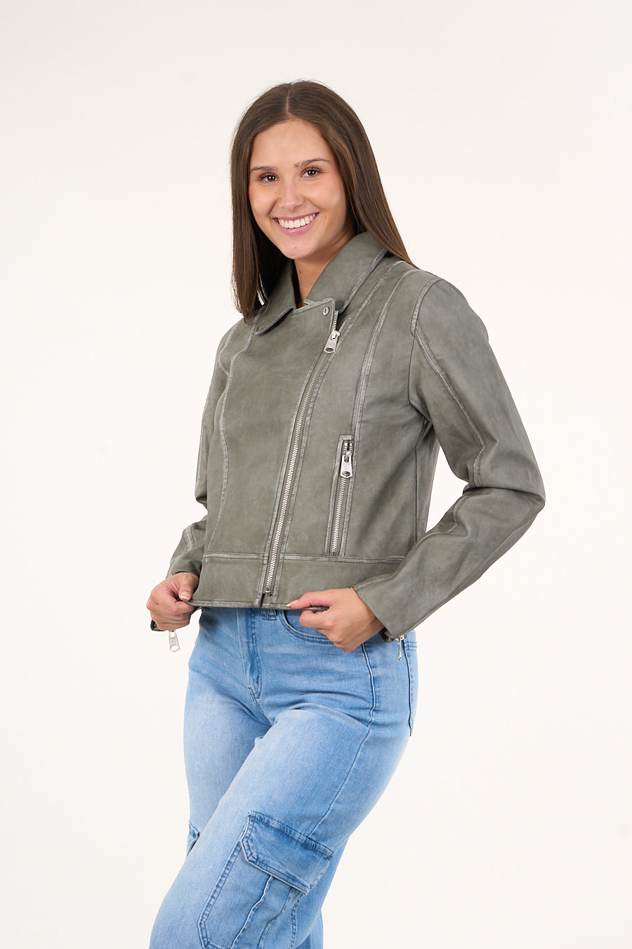 CHAQUETA BIKER PU PROCESADA VERDE VW9748 POLEMIC - 1