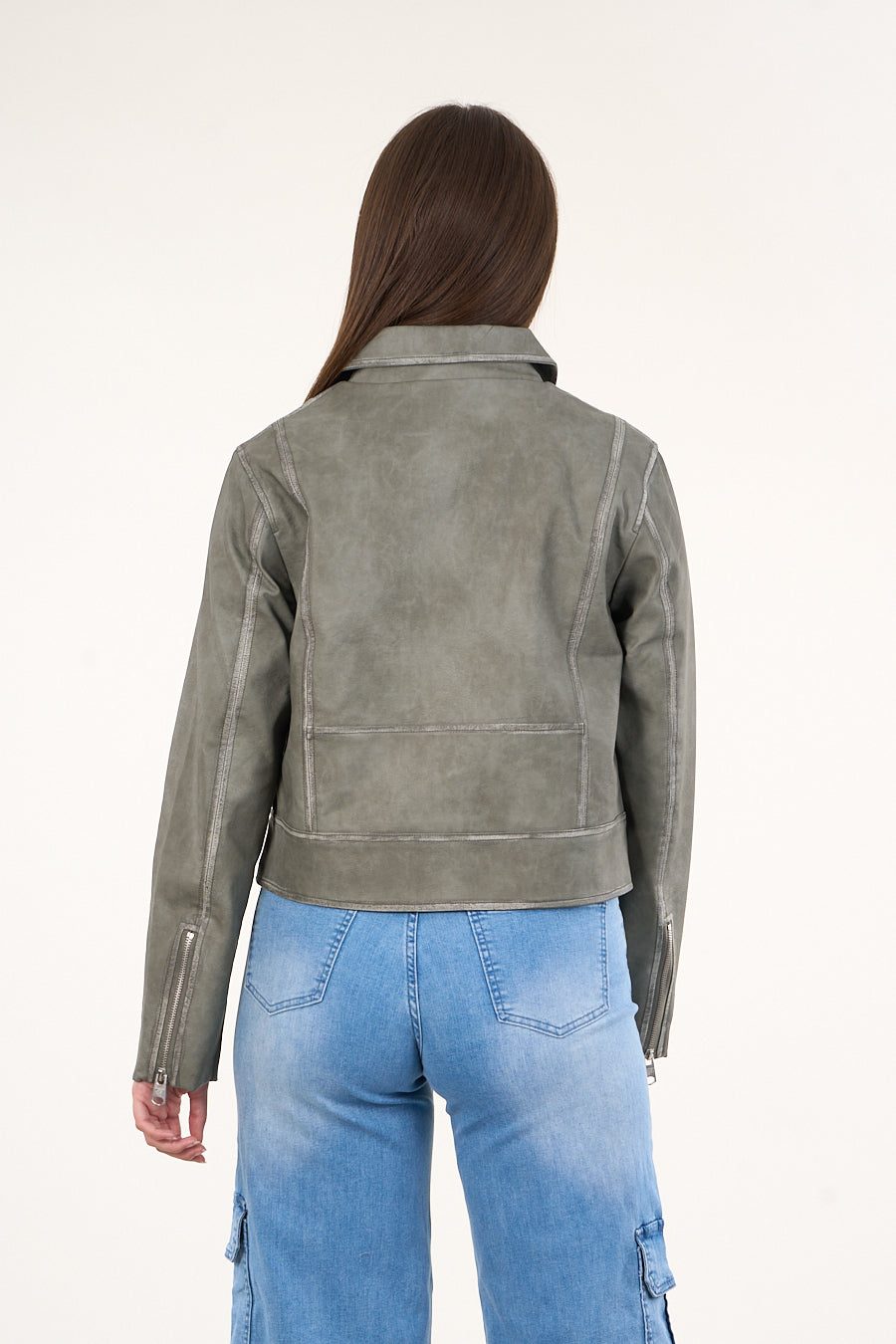 CHAQUETA BIKER PU PROCESADA VERDE VW9748 POLEMIC - 2