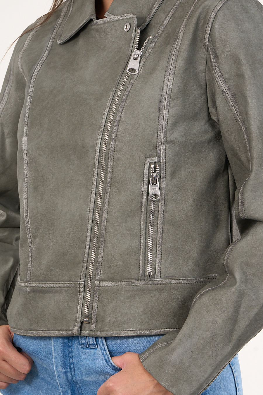 CHAQUETA BIKER PU PROCESADA VERDE VW9748 POLEMIC - 3