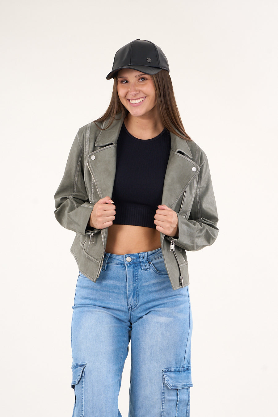 CHAQUETA BIKER PU PROCESADA VERDE VW9748 POLEMIC - 4