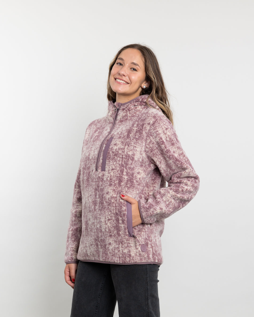 POLERON MUJER POLAR ESTAMPADO SHERPA MEDIO CIERRE POLEMIC - 1