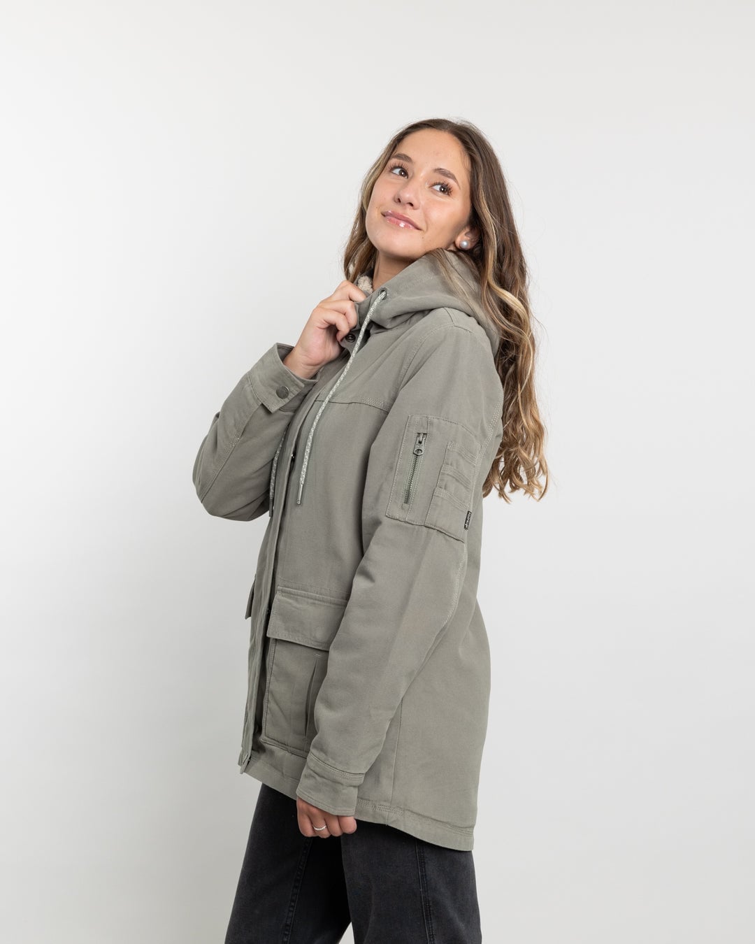 CHAQUETA GABARDINA MUJER CON INTERIOR SHERPA VERDE POLEMIC - 5