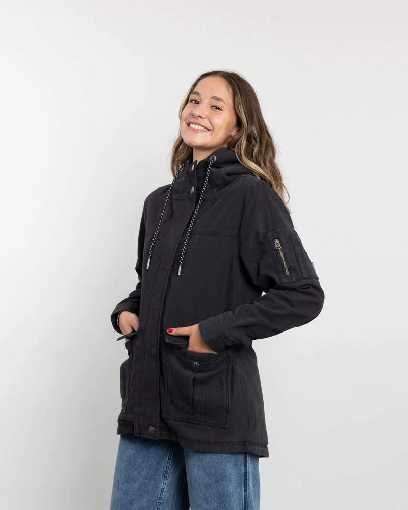 CHAQUETA GABARDINA MUJER CON INTERIOR SHERPA NEGRO POLEMIC - 1