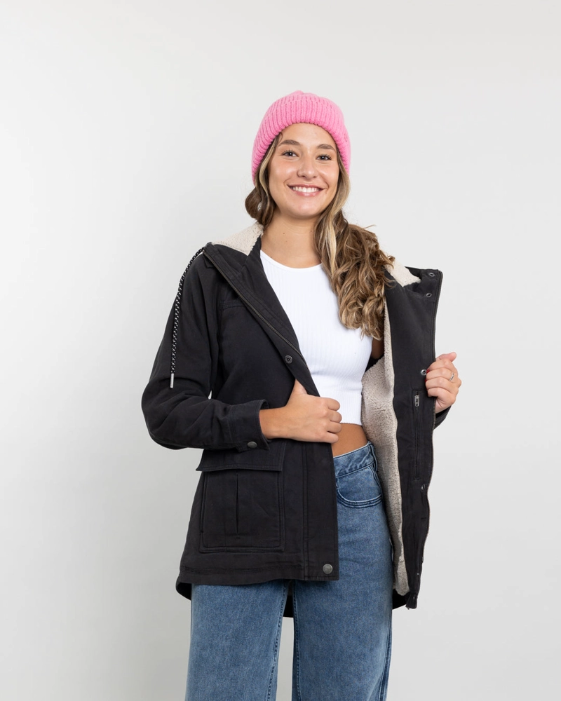 CHAQUETA GABARDINA MUJER CON INTERIOR SHERPA NEGRO POLEMIC - 4