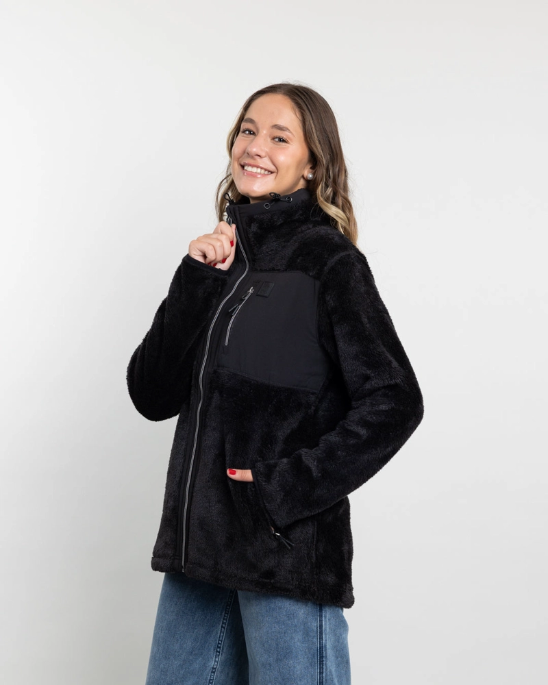 POLERON MUJER POLAR SHAGGY BONDED NEGRO POLEMIC - 1