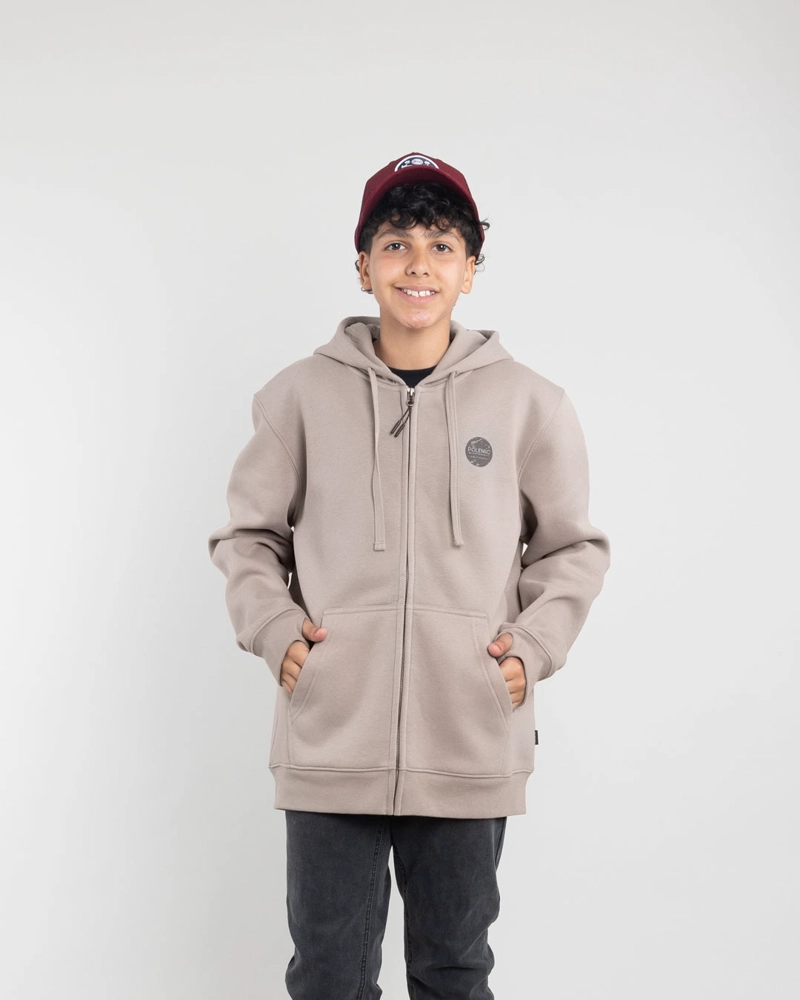 POLERON CON CIERRE Y GORRO INVIERNO BEIGE NIÑO POLEMIC - 1