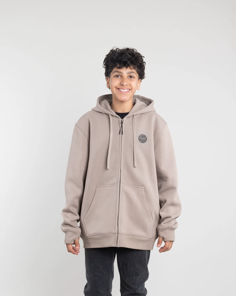 POLERON CON CIERRE Y GORRO INVIERNO BEIGE NIÑO POLEMIC - 5
