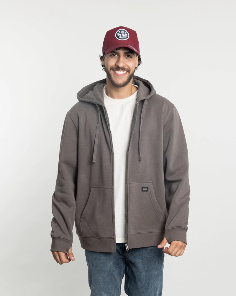 POLERON CON CIERRE Y GORRO INVIERNO CAFE  POLEMIC - 1
