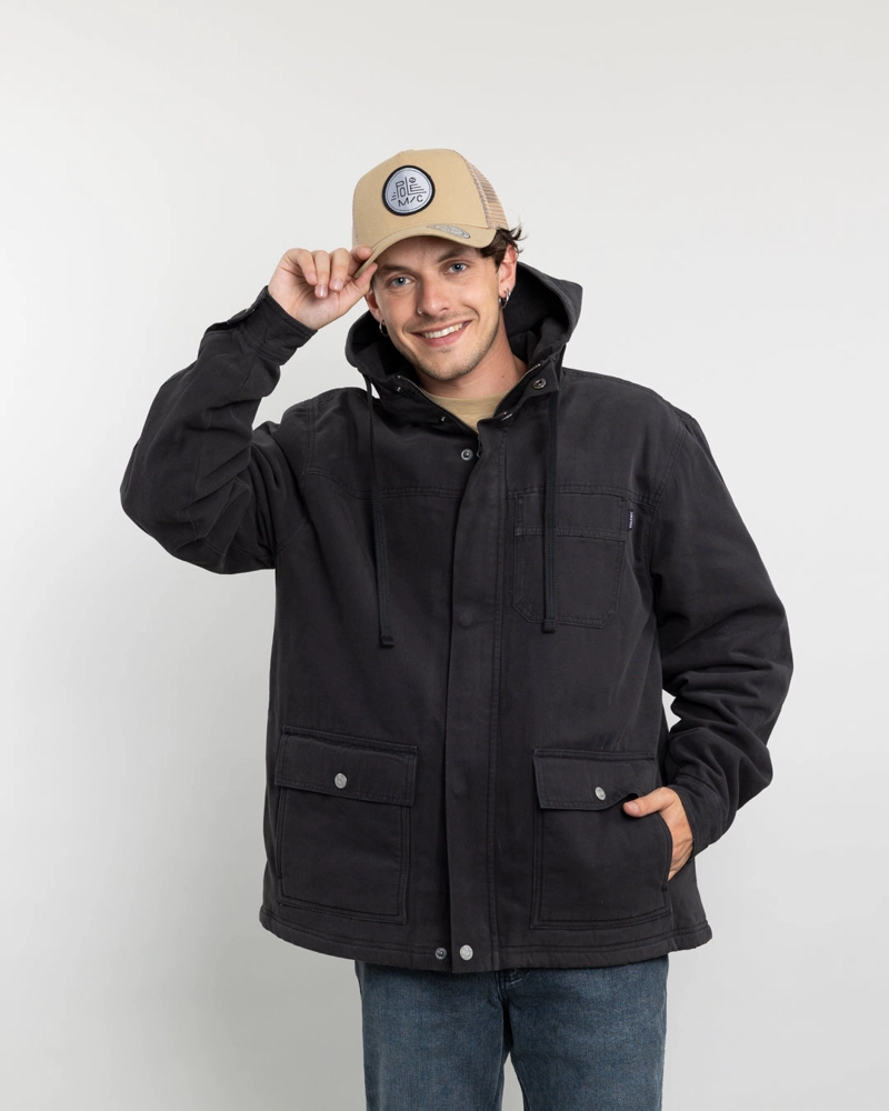 CHAQUETA CANVAS HOMBRE FORRADA EN SHERPA NEGRO POLEMIC - 1