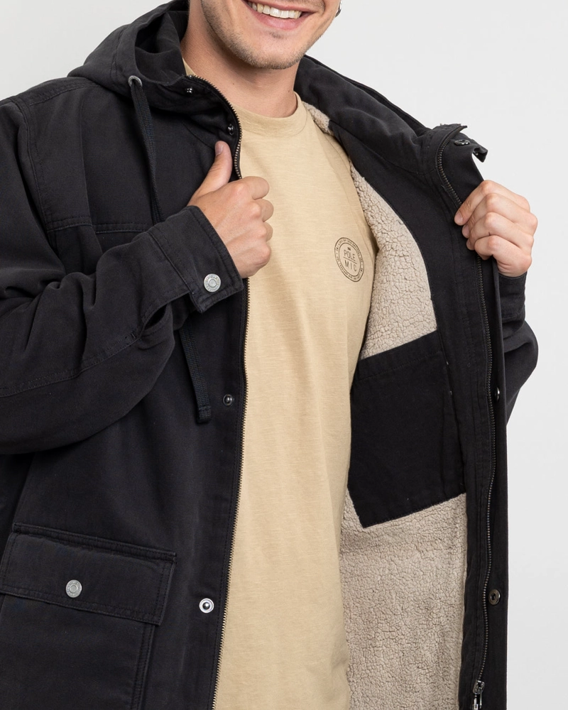 CHAQUETA CANVAS HOMBRE FORRADA EN SHERPA NEGRO POLEMIC - 5