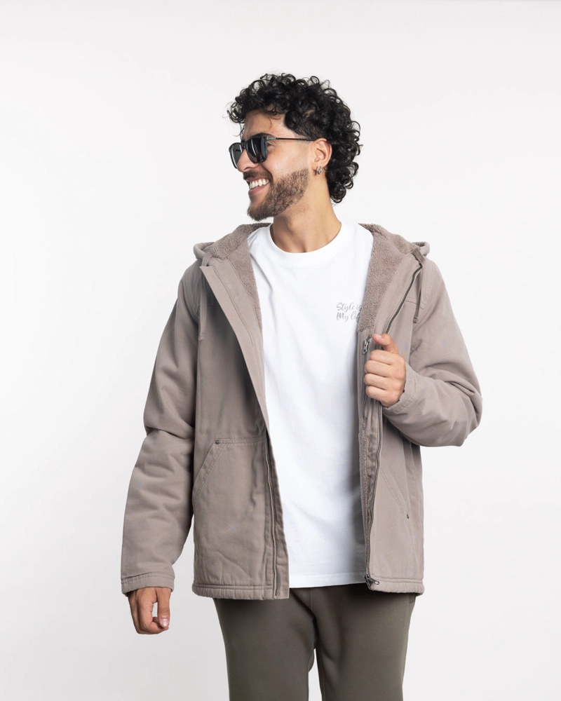 CHAQUETA CANVAS HOMBRE PROCESADA Y FORRADA BEIGE POLEMIC - 1