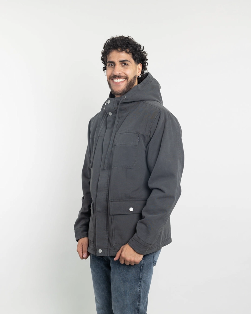 CHAQUETA CANVAS HOMBRE FORRADA EN SHERPA GRIS POLEMIC - 1