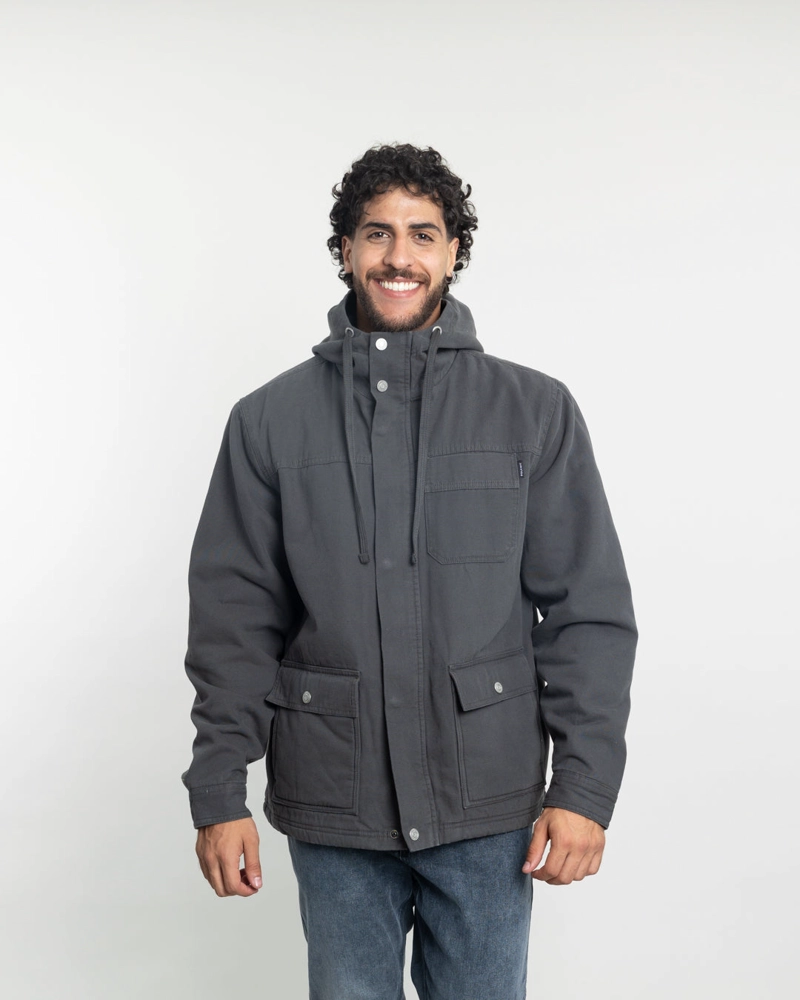 CHAQUETA CANVAS HOMBRE FORRADA EN SHERPA GRIS POLEMIC - 2
