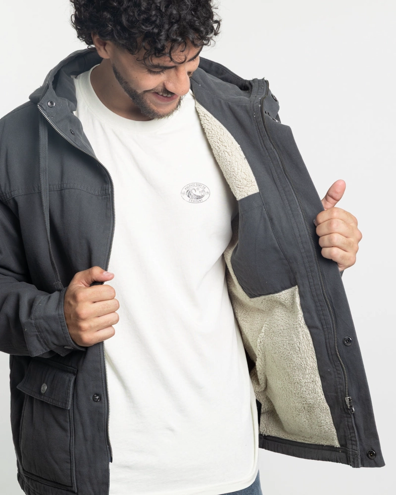 CHAQUETA CANVAS HOMBRE FORRADA EN SHERPA GRIS POLEMIC - 4