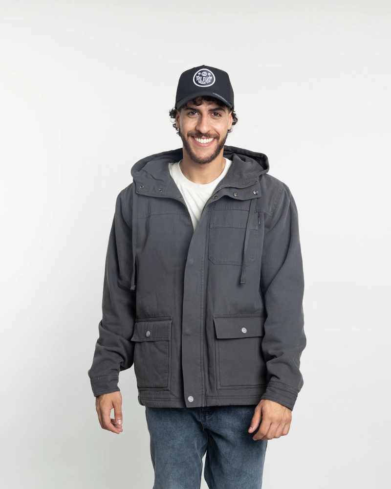 CHAQUETA CANVAS HOMBRE FORRADA EN SHERPA GRIS POLEMIC - 5