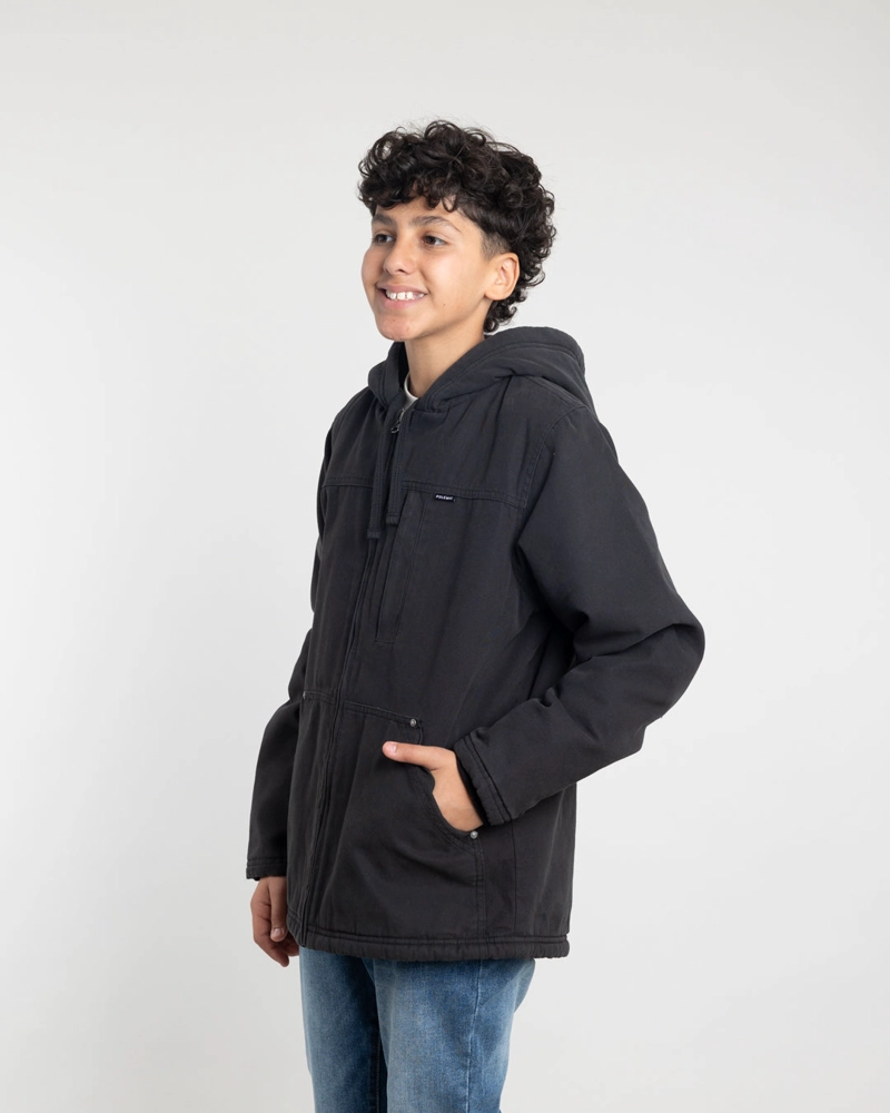 CHAQUETA CANVAS NIÑO PROCESADA Y FORRADA NEGRO POLEMIC - 3