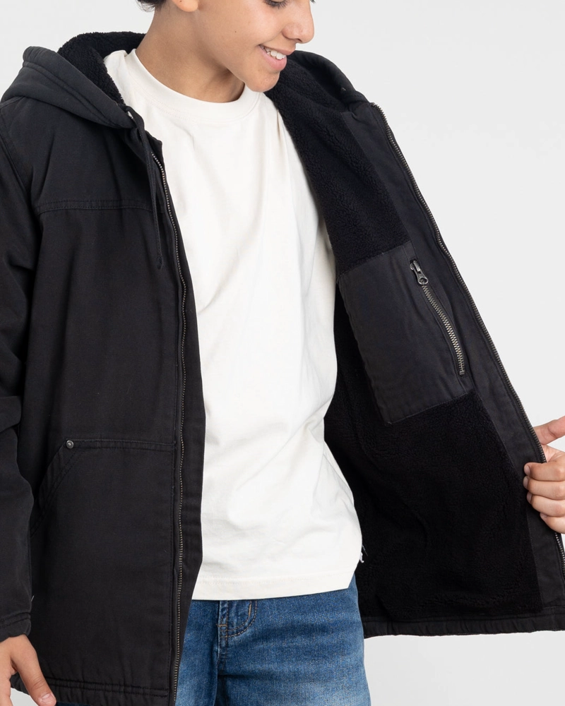 CHAQUETA CANVAS NIÑO PROCESADA Y FORRADA NEGRO POLEMIC - 5