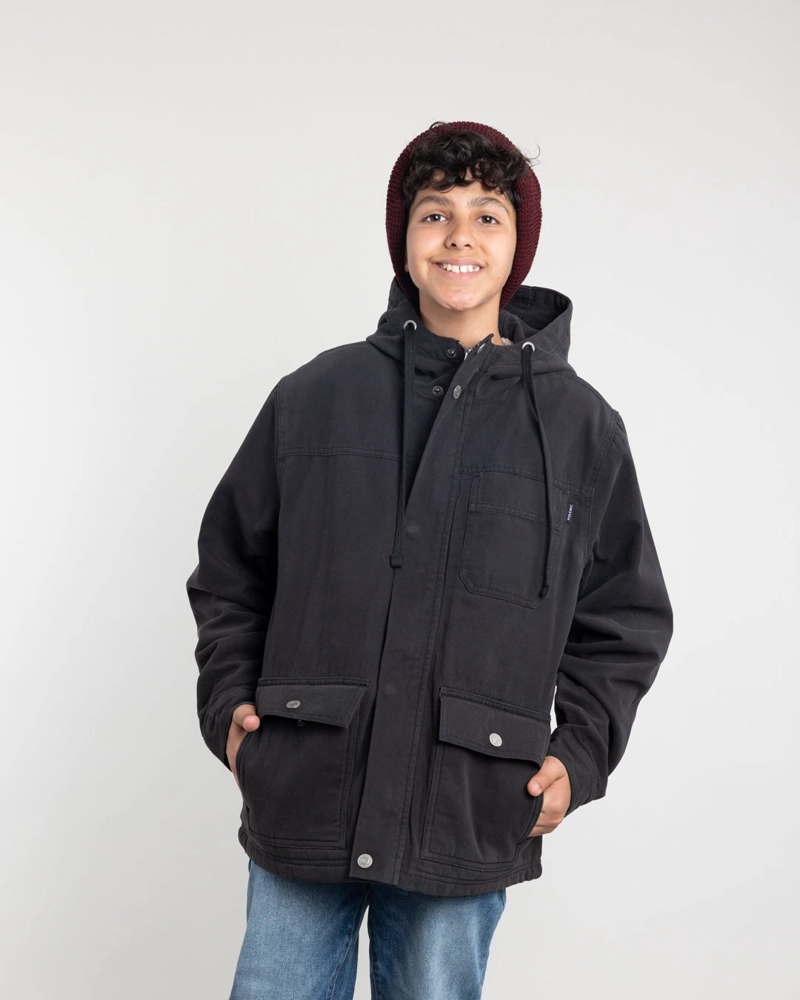 CHAQUETA CANVAS NIÑO FORRADA EN SHERPA NEGRO POLEMIC - 1