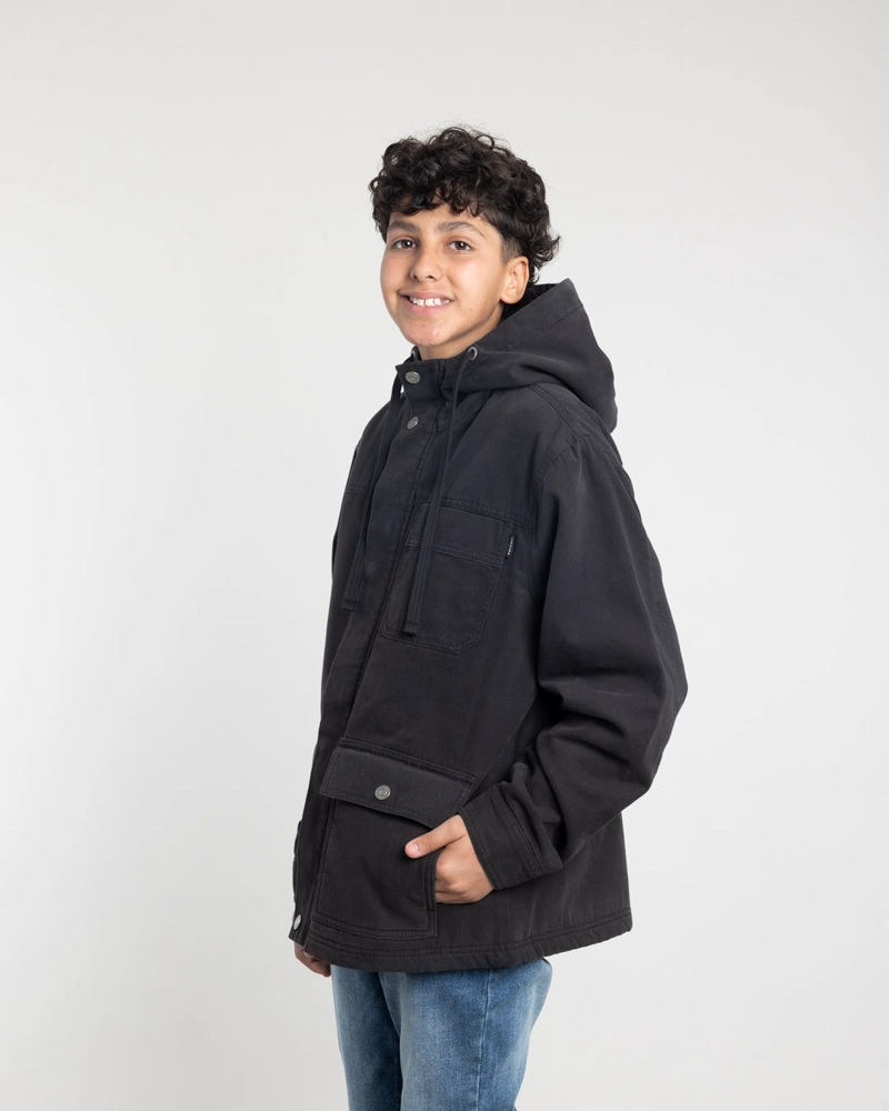 CHAQUETA CANVAS NIÑO FORRADA EN SHERPA NEGRO POLEMIC - 3