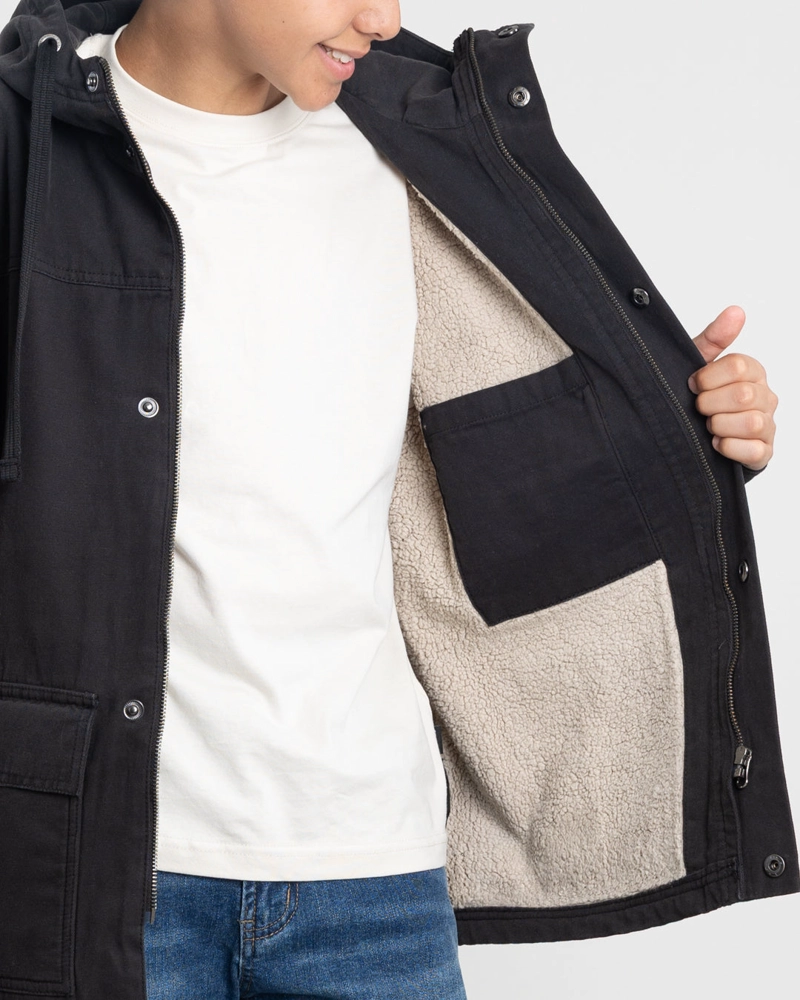 CHAQUETA CANVAS NIÑO FORRADA EN SHERPA NEGRO POLEMIC - 5