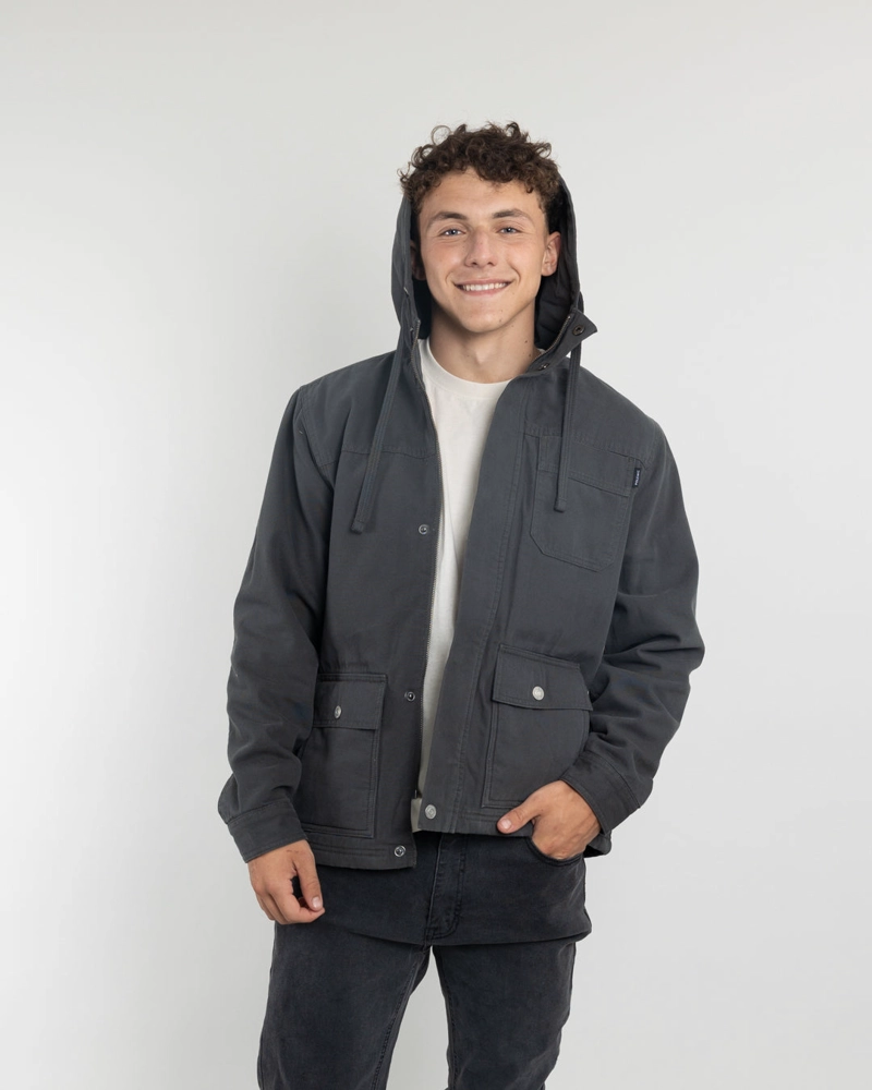 CHAQUETA CANVAS NIÑO FORRADA EN SHERPA GRIS POLEMIC - 1