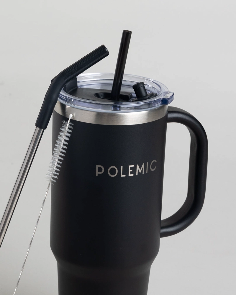 MUG TERMICO VASO FRIO CALOR 1200ML NEGRO POLEMIC - 5