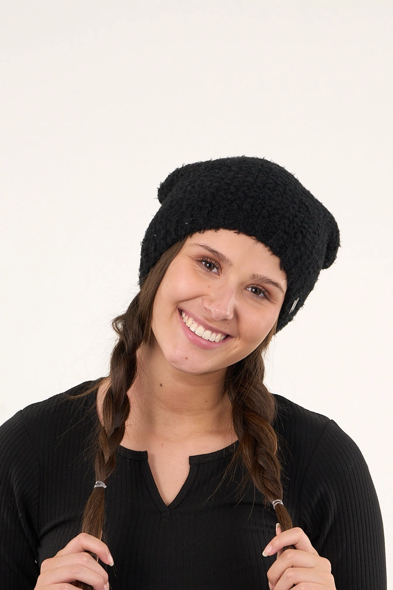 GORRO DE LANA MUJER TEJIDO RELAJADO NEGRO POLEMIC - 3