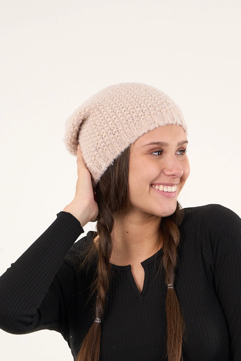 GORRO DE LANA MUJER TEJIDO RELAJADO CRUDO POLEMIC - 1