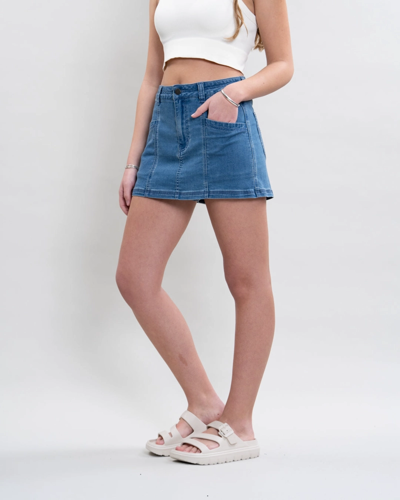 FALDA SHORT MUJER DENIM AZUL POLEMIC - 1