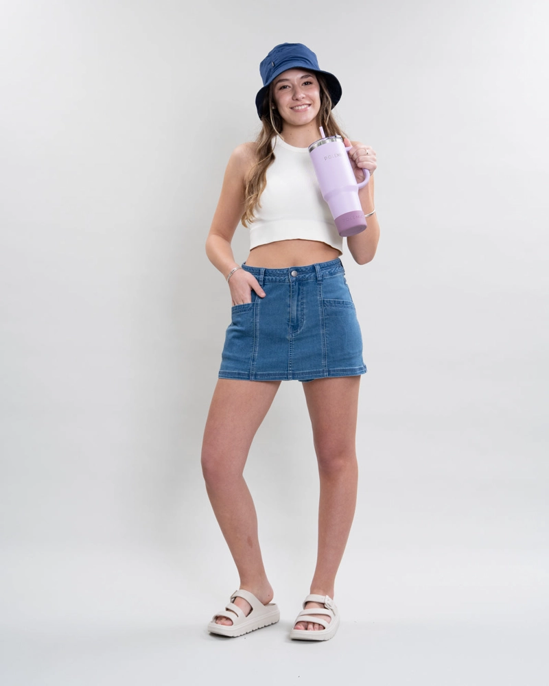 FALDA SHORT MUJER DENIM AZUL POLEMIC - 2