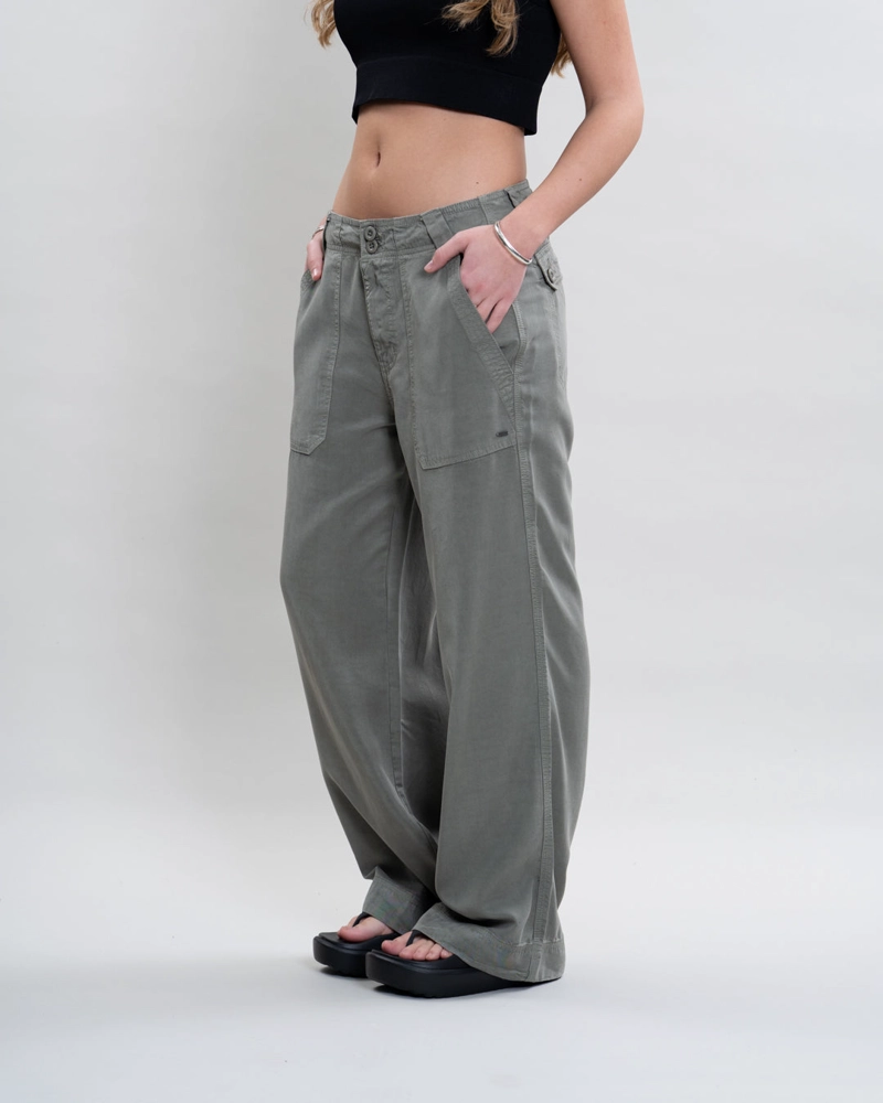 PANTALON TENCEL MUJER CORTE RECTO VERDE POLEMIC - 1