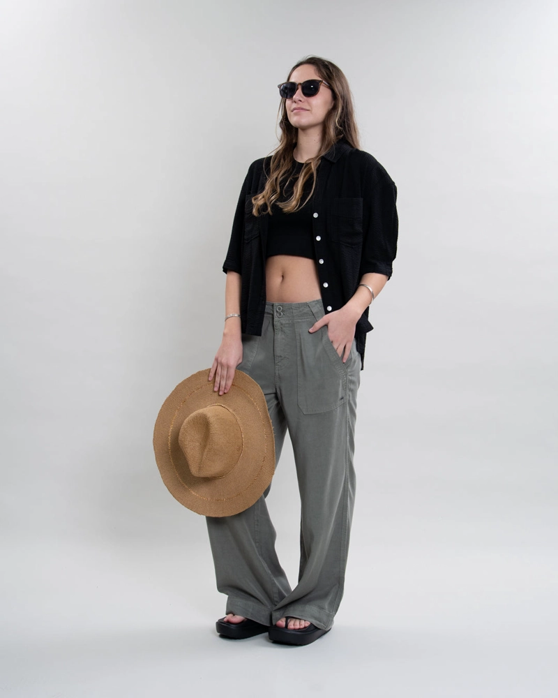 PANTALON TENCEL MUJER CORTE RECTO VERDE POLEMIC - 2