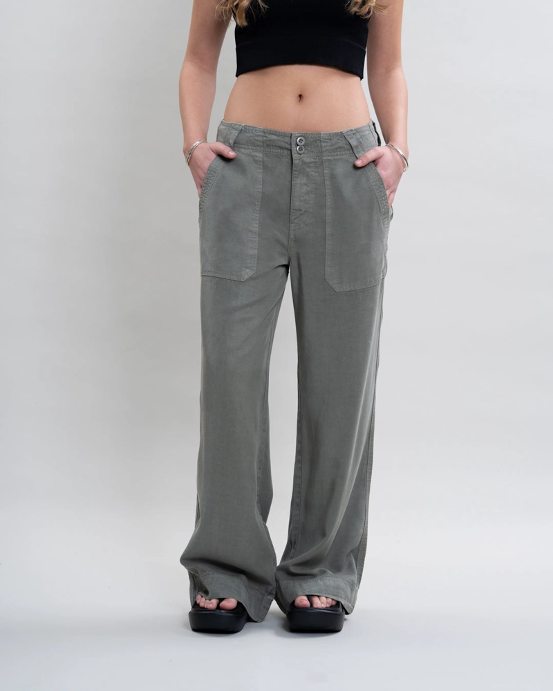 PANTALON TENCEL MUJER CORTE RECTO VERDE POLEMIC - 4