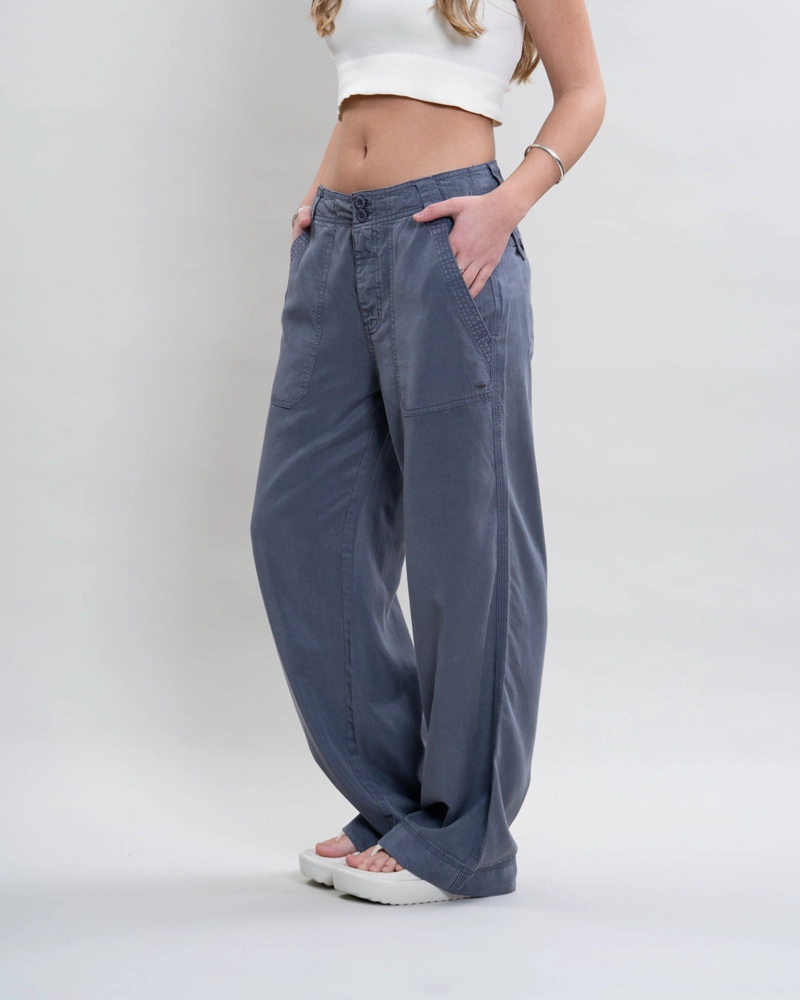 PANTALON TENCEL MUJER CORTE RECTO AZUL POLEMIC - 1