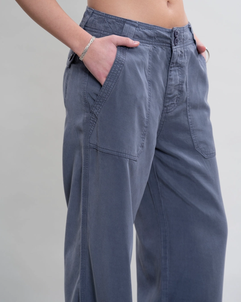 PANTALON TENCEL MUJER CORTE RECTO AZUL POLEMIC - 2