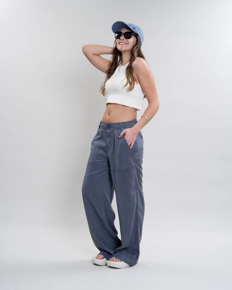 PANTALON TENCEL MUJER CORTE RECTO AZUL POLEMIC - 3