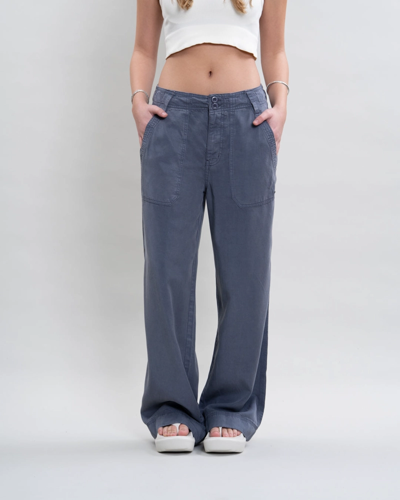PANTALON TENCEL MUJER CORTE RECTO AZUL POLEMIC - 4