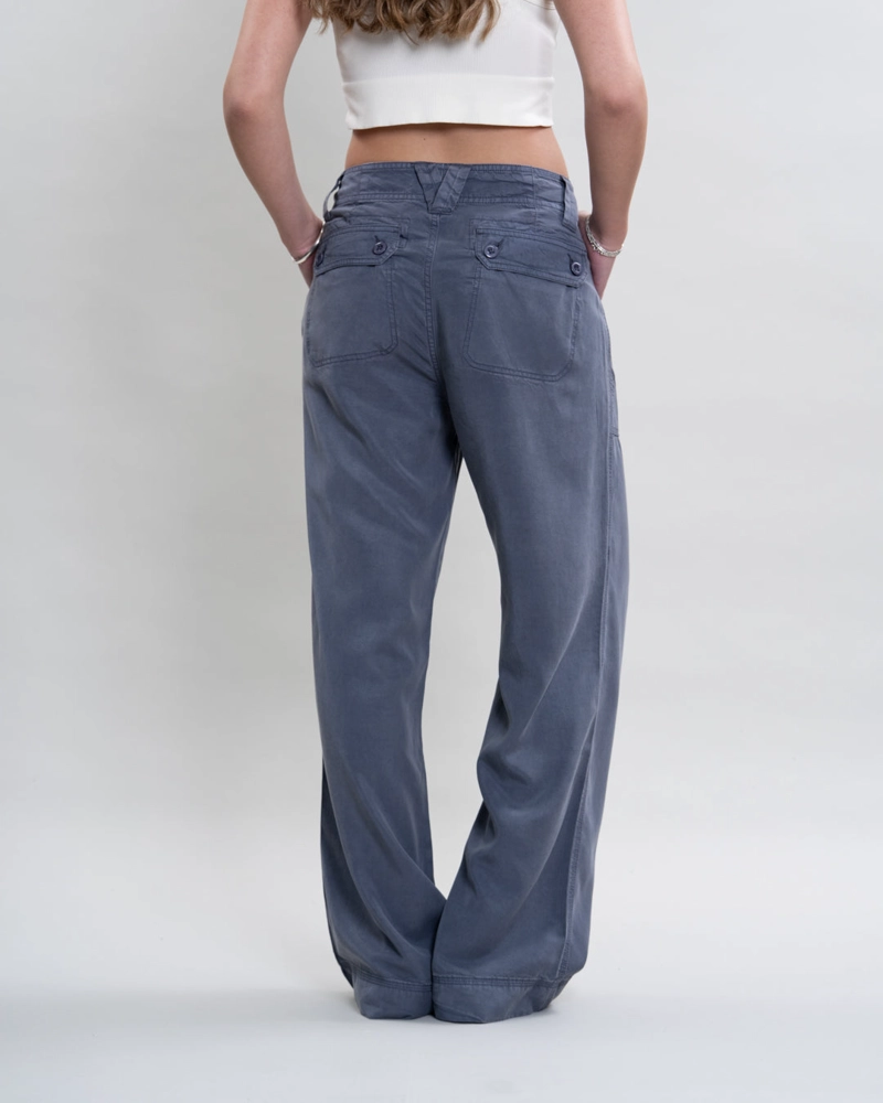PANTALON TENCEL MUJER CORTE RECTO AZUL POLEMIC - 5