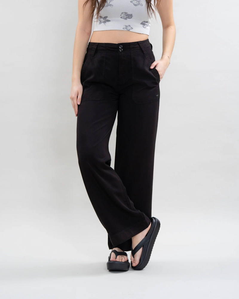 PANTALON TENCEL MUJER CORTE RECTO NEGRO POLEMIC - 1