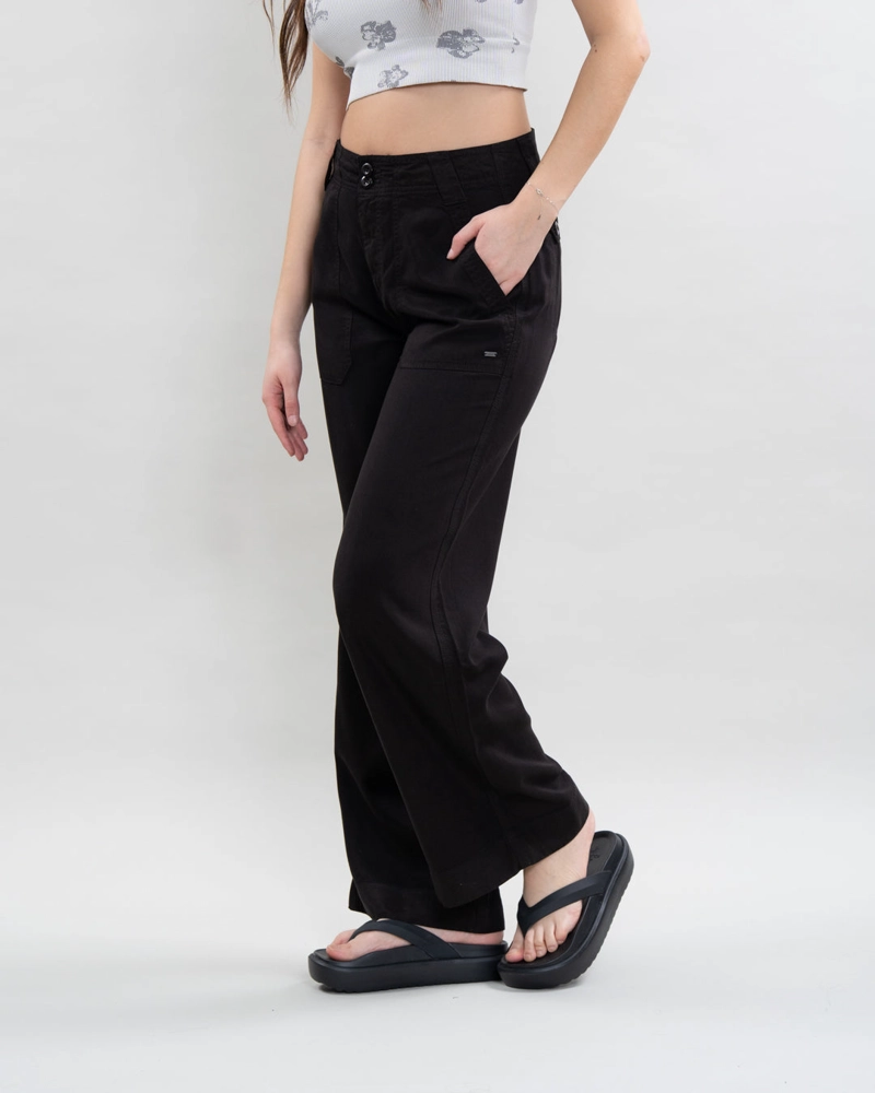 PANTALON TENCEL MUJER CORTE RECTO NEGRO POLEMIC - 3