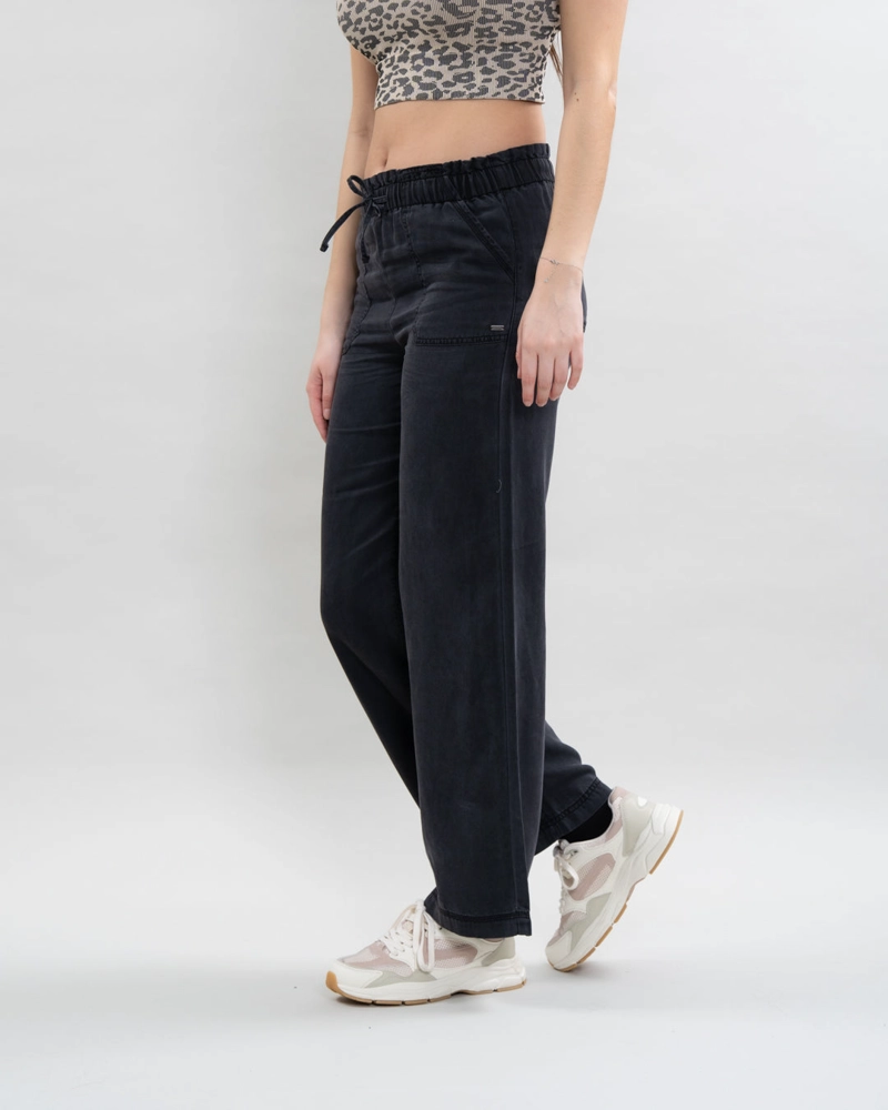 PANTALON TENCEL CINTURA ELASTICADA NEGRO POLEMIC - 1