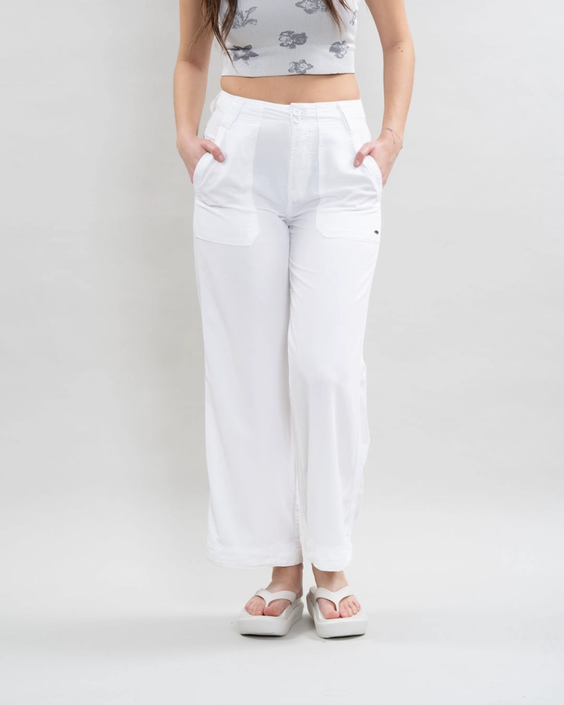 PANTALON TENCEL MUJER CORTE RECTO BLANCO POLEMIC - 1